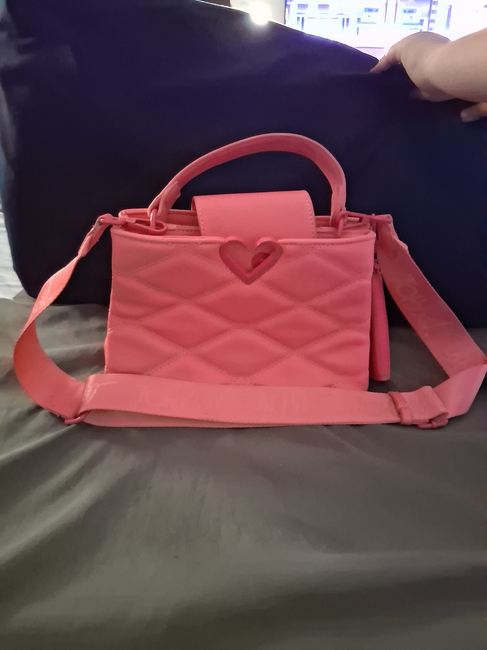 Betsey Johnson Coral Pink Quilted Heart Crossbody Satchel